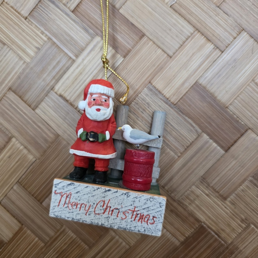 Santa Christmas Village Ornament Santa Claus Wharf Seagull Vintage Holiday Decor